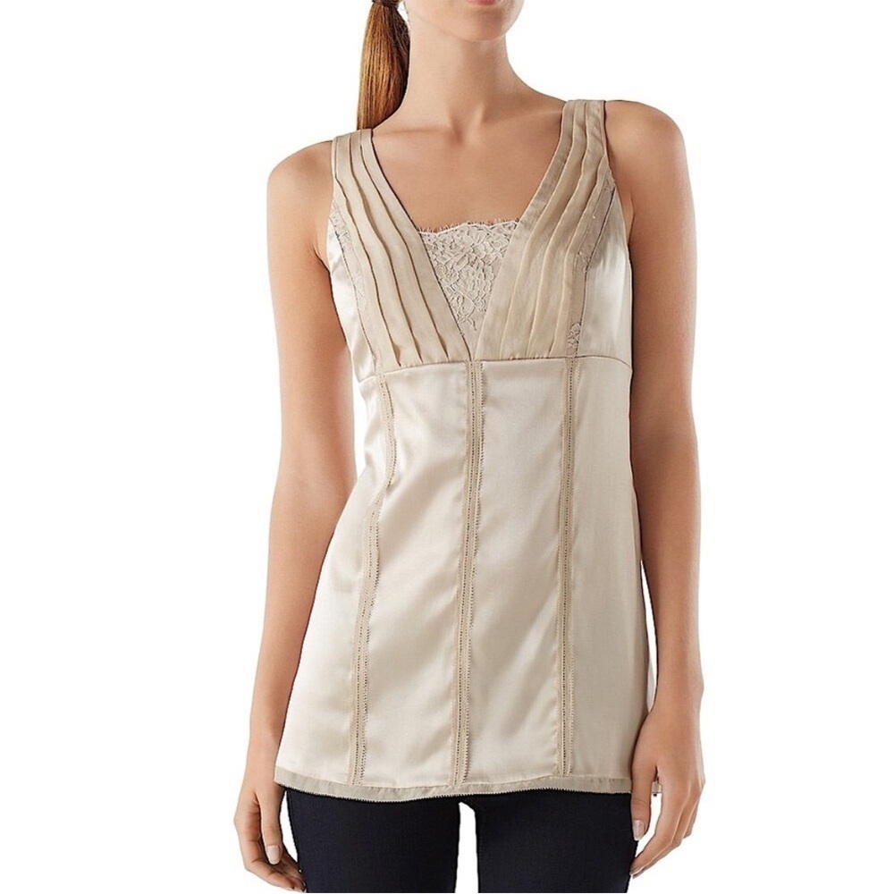Y2k Silk White House Black market crème lace silk dainty sleeveless top size 8